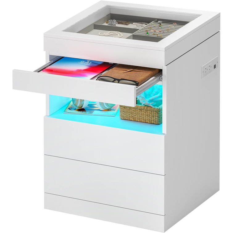 Table with outlet pull out tray